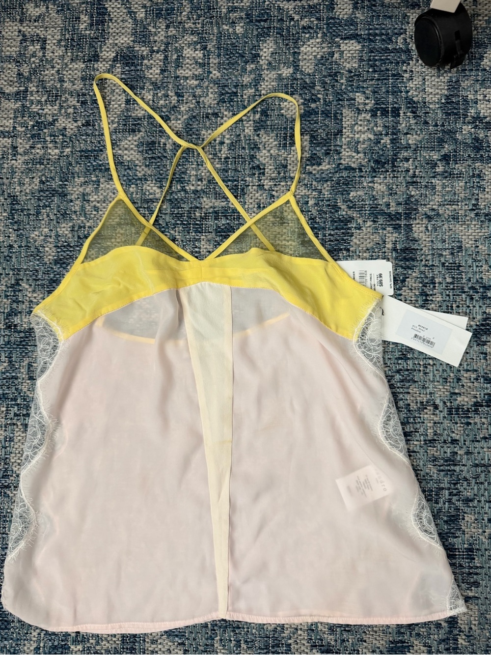 Sandro Pale Pink & Yellow Sheer Lace-Trim Chemise